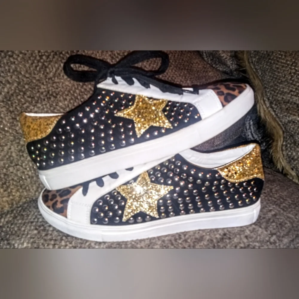 Leopard Print and Gold Star Women's La Sheelah Sneakers size 8.5 - Picture 8 of 11